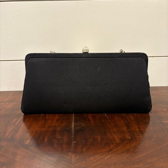 Vintage Black Evening Clutch Handbag Purse w/Silver Chain - Picture 2 of 4
